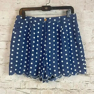 Sugarhill Boutique Women's Size 10 Blue White Polka Dot Shorts Scallop Hem